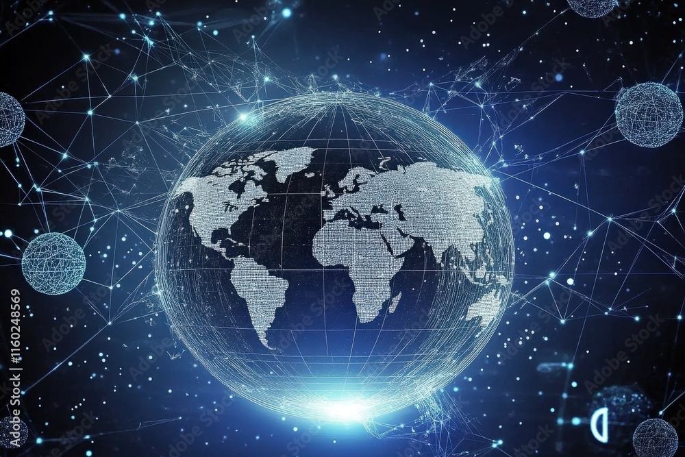 Illuminated Globe With Network Connections And Blue Background Illuminated Globe With Network Connections And Blue Background