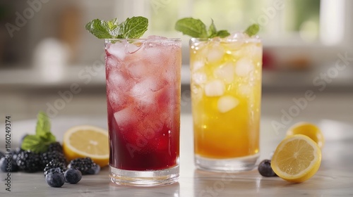 Wallpaper Mural Refreshing summer iced tea in vibrant colors served with mint and fruits perfect for warm days and outdoor gatherings Torontodigital.ca
