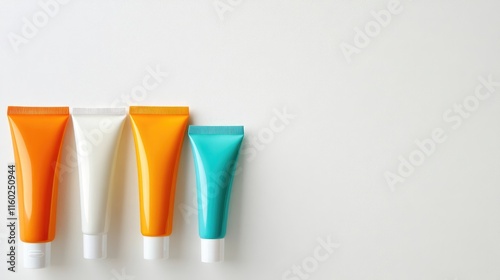 Wallpaper Mural Colorful toothpaste tubes neatly arranged on a clean white background highlighting dental care and hygiene products for advertisements or promotions. Torontodigital.ca