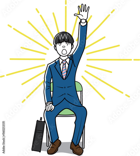 挙手する新入社員、新入生