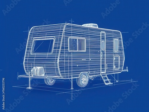 A compact blueprint of a teardropstyle RV with minimalist amenities