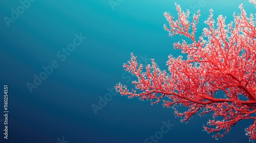 Coral Branch Framed by Deep Ocean Blue Background with Empty Copyspace for Underwater Themes or Marine Conservation Concepts photo