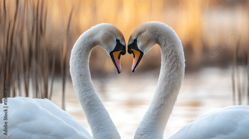 Fototapeta premium Two Swans Forming a Heart Shape With Their Necks