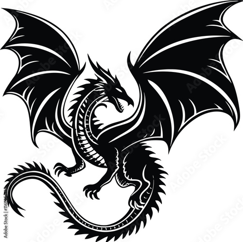 Dragon Silhouette Front View Face Left Side view Illustration Art