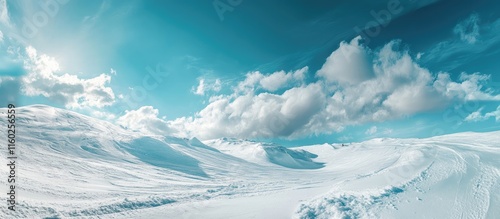 Wallpaper Mural Winter ski race panorama showcasing fresh deep snow on a slope under a dramatic blue sky with clouds emphasizing action in skiing sports. Torontodigital.ca