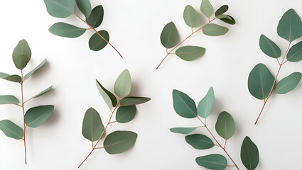 White background with eucalyptus lights.