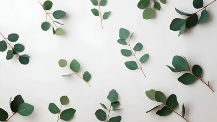 White background with eucalyptus lights.