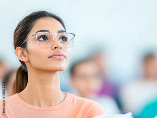 Focused Indian Woman Preparing for Exams in a Study Group Setting photo