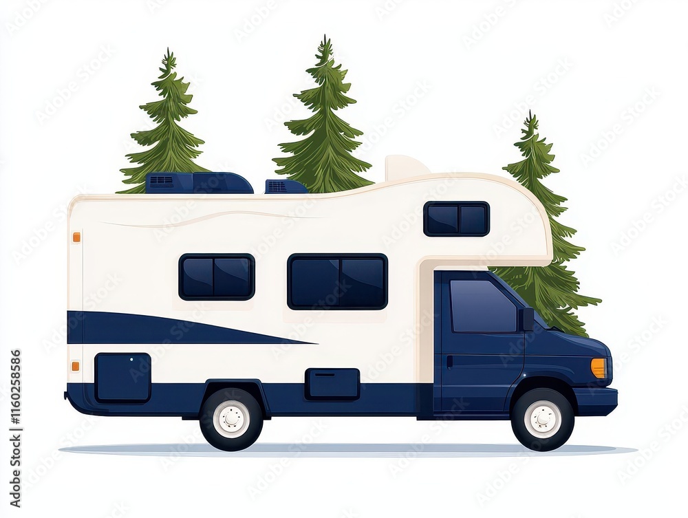 Naklejka premium A family RV blueprint with dual sleeping areas and a central entertainment zone