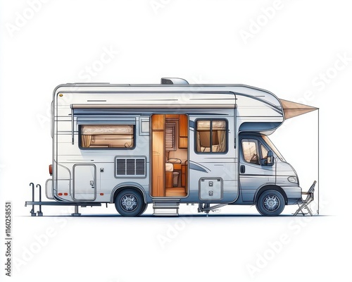 A luxury RV blueprint with a master suite and fullsize appliances photo