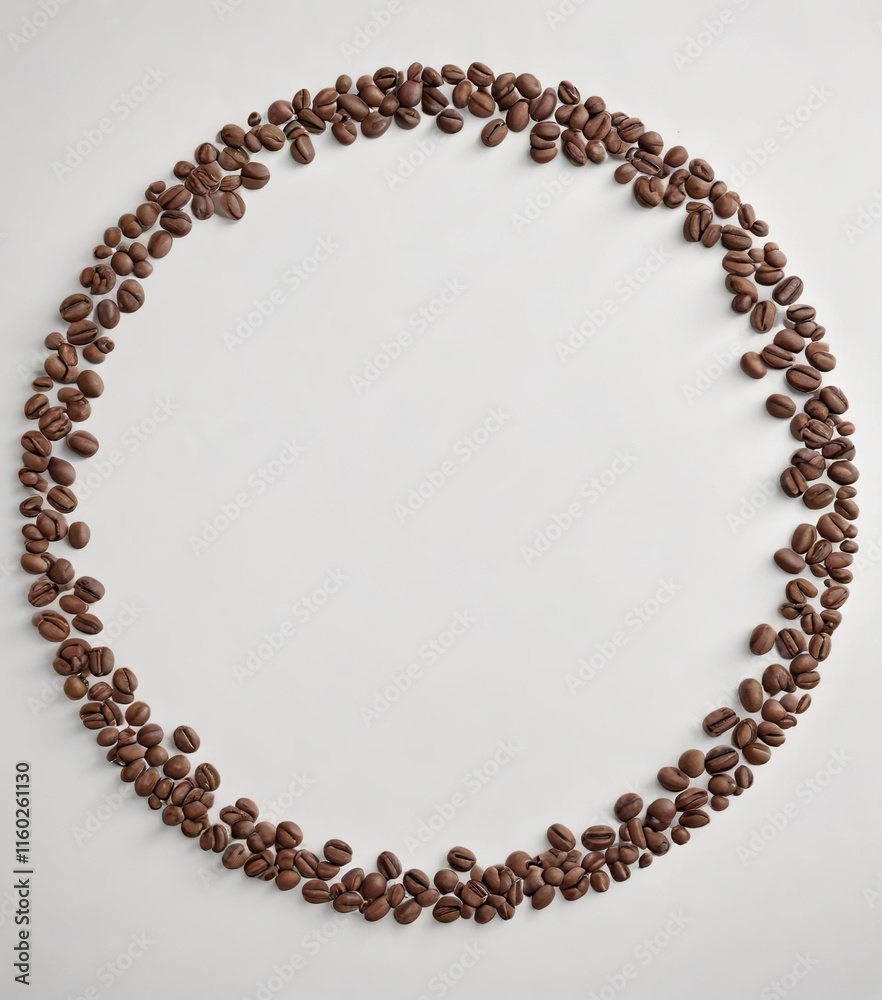 Coffee beans arranged in a circle on a minimalist white backdrop, design, arrangement, minimalist, coffee Coffee beans arranged in a circle on a minimalist white backdrop, design, arrangement, minimalist, coffee