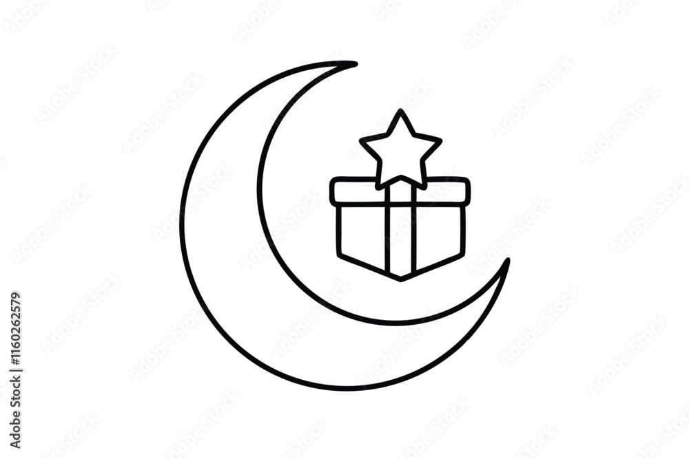 Star and crescent with giftbox icon line art ramadan festival related vector Star and crescent with giftbox icon line art ramadan festival related vector