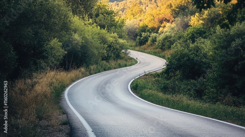 Curving Road Through Lush Greenery Leading to Natural Gas Electricity Generation Facility photo