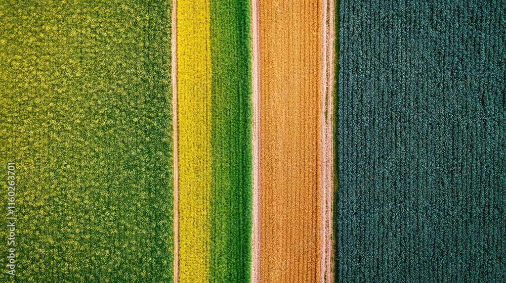 Fototapeta premium Aerial View of Vibrant Agricultural Fields Showcasing the Transition from Winter to Spring with Striking Color Gradients
