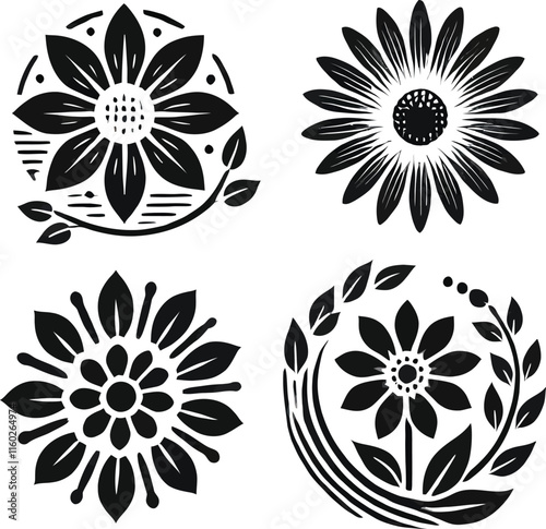 set of black and white flowers