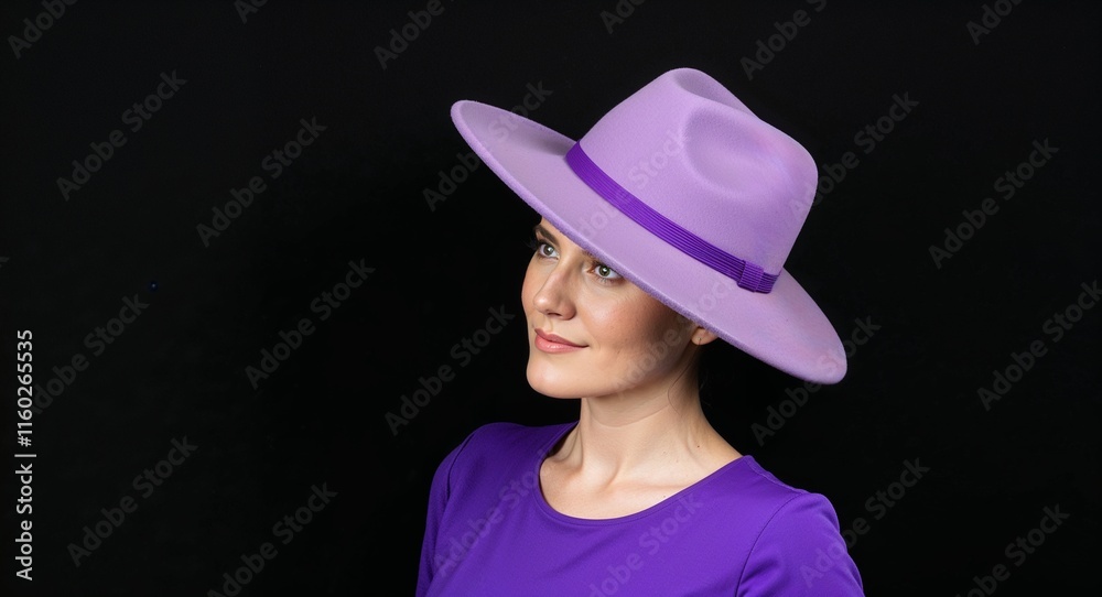 Purple fedora hat on plain black background Purple fedora hat on plain black background