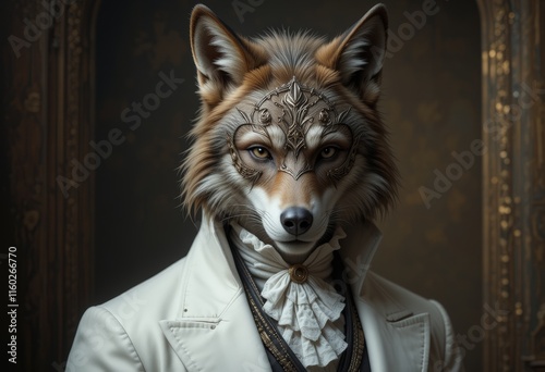 Elegant Wolf in Victorian Attire photo