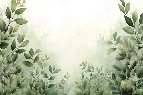 Wallpaper Mural Watercolor Green Leaves Background with Artistic Natural Elegance Torontodigital.ca