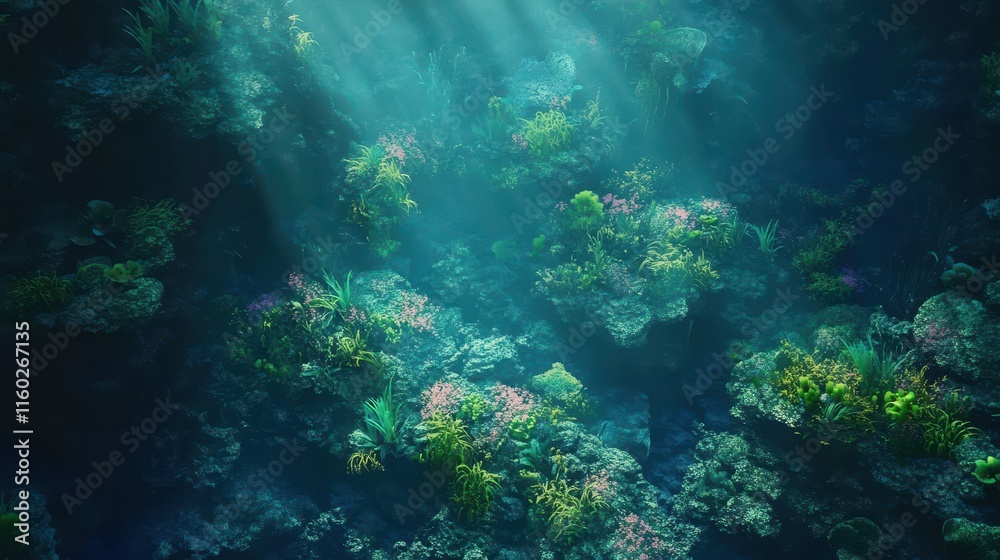 Fototapeta premium Illuminated Aerial View of Vibrant Aquatic Plants