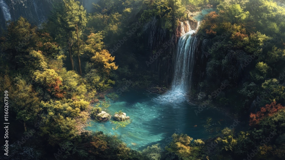 Obraz premium Gentle Waterfall Flowing into Tranquil Pool