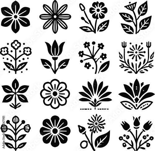 simple flower icons. incredible flower icons art. simple flower vector silhouette art black and white .