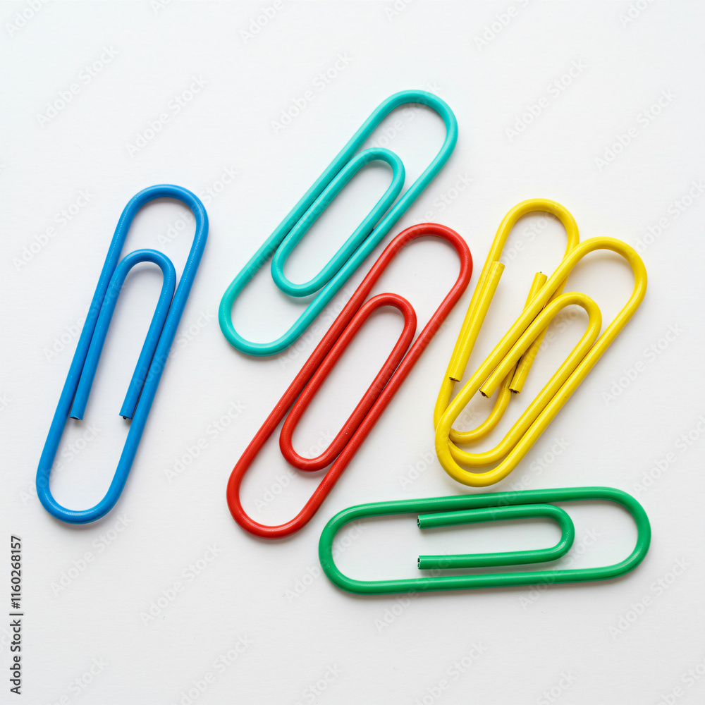 Six colorful paperclips on a white background blue, red, yellow, and green. Six colorful paperclips on a white background blue, red, yellow, and green.