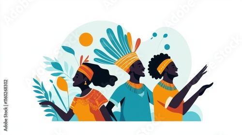 Vibrant Cultural Illustration of People Celebrating Heritage in Nature