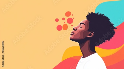 Young Person with Curl Hair Enjoying Peaceful Moment in Visual Art