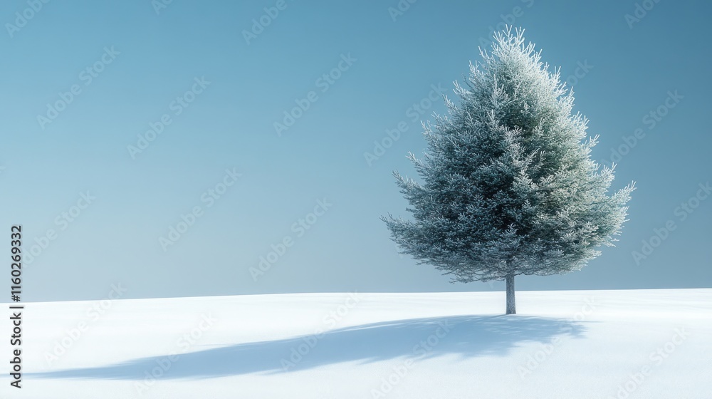 Snow-covered tree, winter landscape, serene. Snow-covered tree, winter landscape, serene.