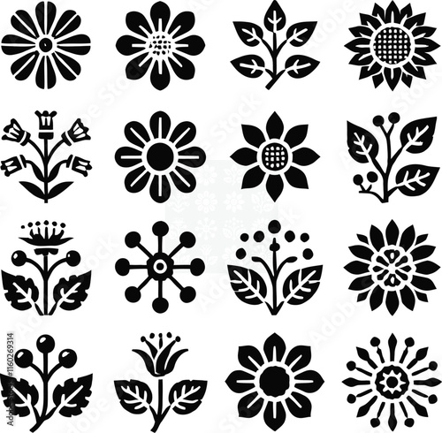 set of black and white flowers