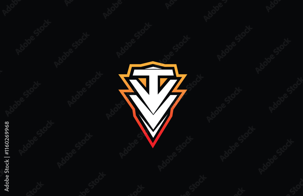 Initial T logo with Navy game style, orange yellow gradient color