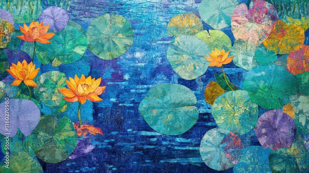 Fototapeta premium Vibrant Aquatic Vegetation with Lily Pads