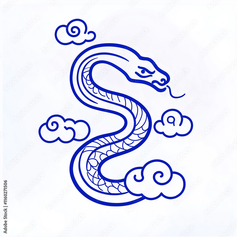 Fototapeta premium Snake illustration suitable for New Year's card in 2025, blue snake, Chinese zodiac, 12 zodiac, Year of the snake, New Year's card, Season's card, blue snake, Korea, Japan