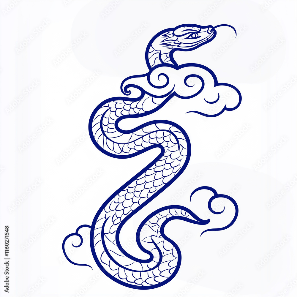 Obraz premium Snake illustration suitable for New Year's card in 2025, blue snake, Chinese zodiac, 12 zodiac, Year of the snake, New Year's card, Season's card, blue snake, Korea, Japan