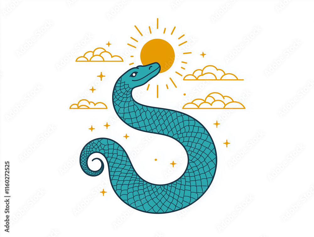 Obraz premium Snake illustration suitable for New Year's card in 2025, blue snake, Chinese zodiac, 12 zodiac, Year of the snake, New Year's card, Season's card, blue snake, Korea, Japan
