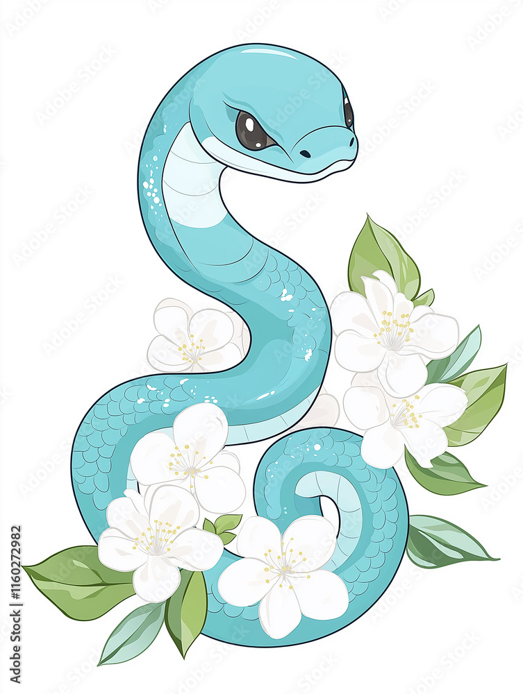 Obraz premium Snake illustration suitable for New Year's card in 2025, blue snake, Chinese zodiac, 12 zodiac, Year of the snake, New Year's card, Season's card, blue snake, Korea, Japan