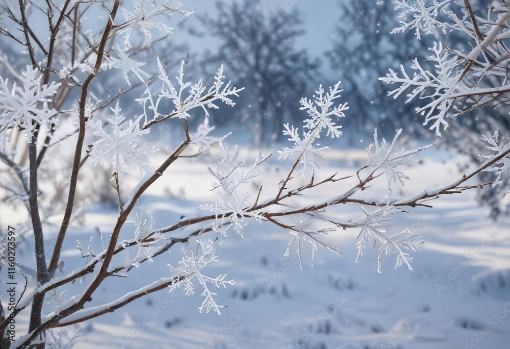 Geometric Pattern of Snowflakes and Twigs in Winter Landscape, natural, snowy, wintry, twigs, winter landscape Geometric Pattern of Snowflakes and Twigs in Winter Landscape, natural, snowy, wintry, twigs, winter landscape