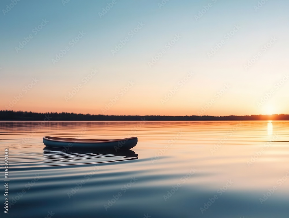 Naklejka premium Sunrise reflecting on a lake, calm waters tinted with Mocha Mousse tones