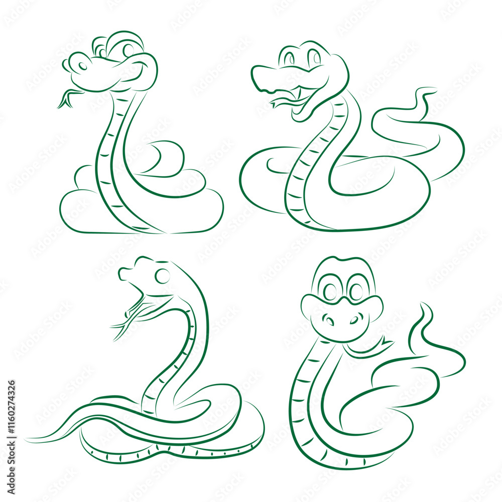 Fototapeta premium set 3 of funny snakes symbol of the year 2025