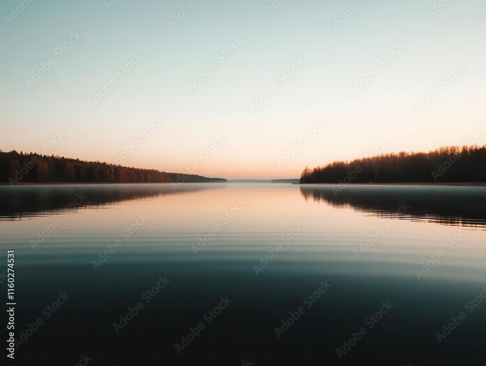 Sunrise reflecting on a lake, calm waters tinted with Mocha Mousse tones Sunrise reflecting on a lake, calm waters tinted with Mocha Mousse tones