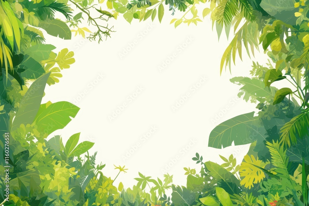 Naklejka premium Lush Green Foliage Border with White Background