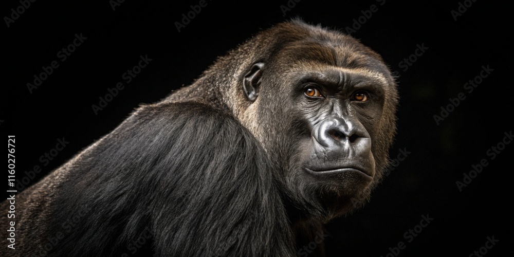 A close-up portrait of a gorilla, highlighting its expressive eyes and powerful features.