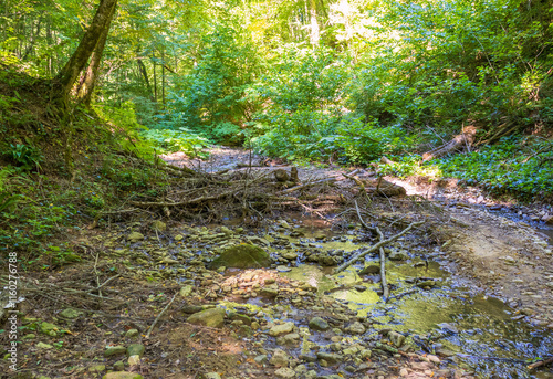 bottom structure and daytime walks along the canyon of the mountain river located in the gorge of the mountain range