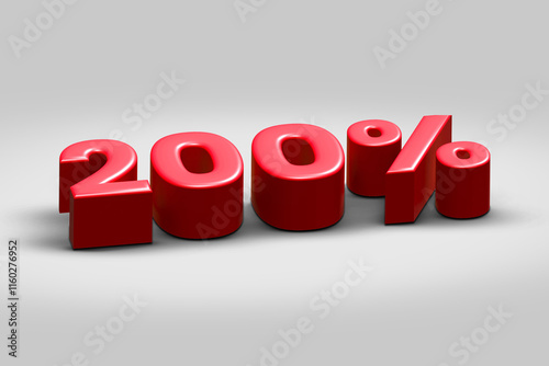 3d illustration sign of 200%. red 3d 200%. Discount 200 percent off. 3D illustration.