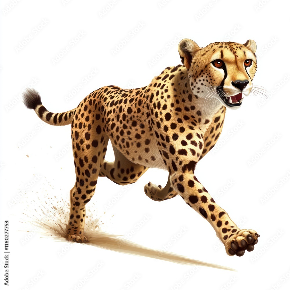 A playful cheetah running a marathon. vector style art 3d illustration Isolated on White Background A playful cheetah running a marathon. vector style art 3d illustration Isolated on White Background