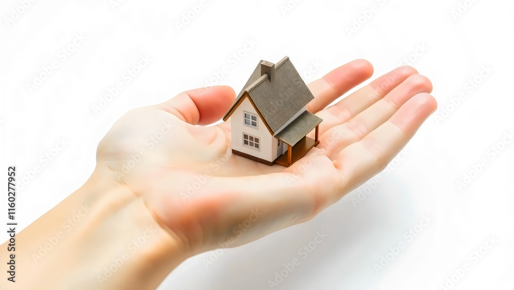 Miniature House Model Resting on a Human Hand Representing Future Plans and Housing Concepts