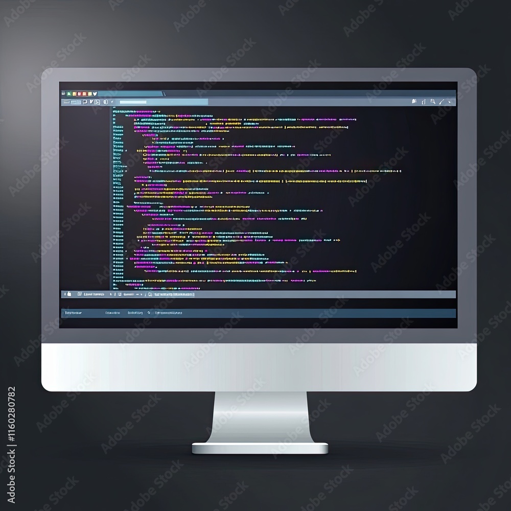 Computer screen displaying programming code. Software development concept. Computer screen displaying programming code. Software development concept.