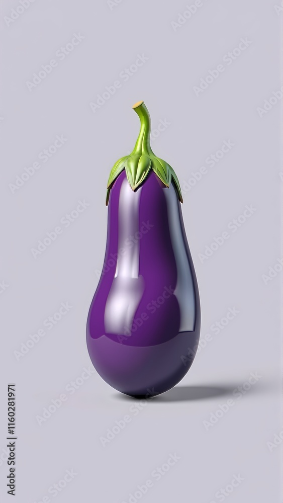Glossy purple eggplant on minimalist gray background Glossy purple eggplant on minimalist gray background
