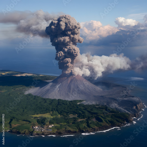 volcano with clouds photo