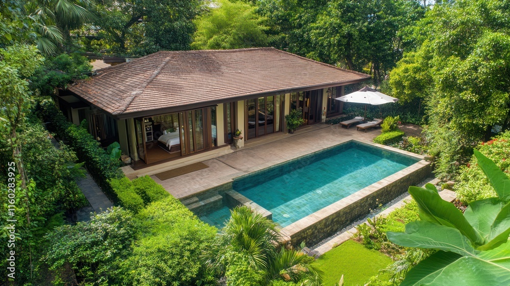 Cozy Tropical Villa with Infinity Pool Surrounded by Lush Greenery Cozy Tropical Villa with Infinity Pool Surrounded by Lush Greenery